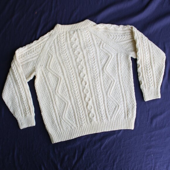 Vintage handmade wool fisherman cable weave crew neck sweater westerly cream L - Picture 7 of 10